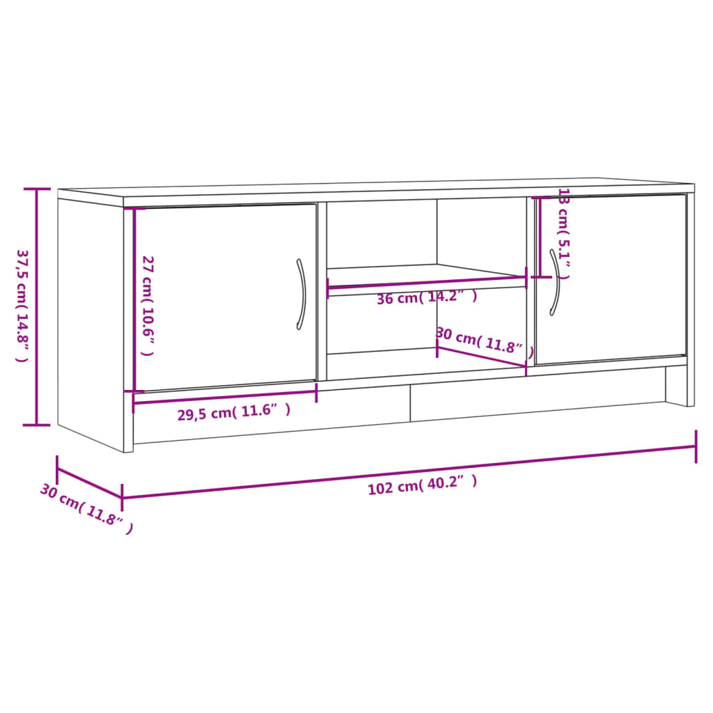 TV Cabinet Smoked Oak 102x30x37.5 cm Engineered Wood