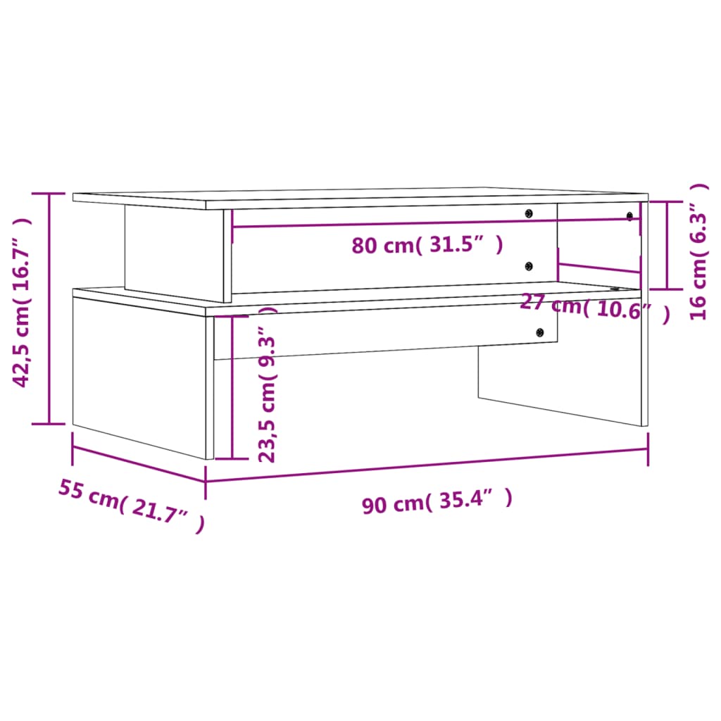 Coffee Table Grey Sonoma 90x55x42.5 cm Engineered Wood
