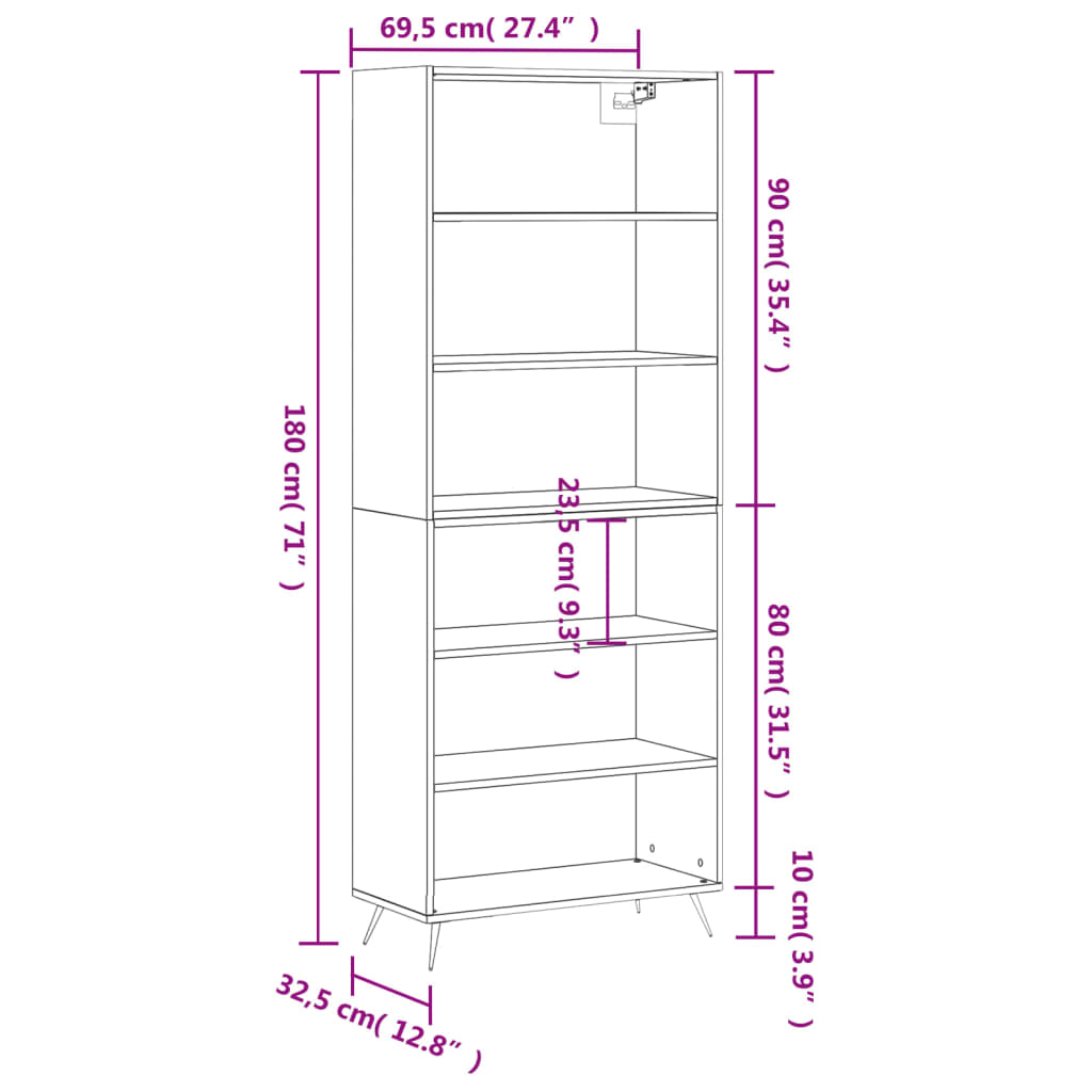 Highboard Concrete Grey 69,5x32,5x180 cm Engineered Wood