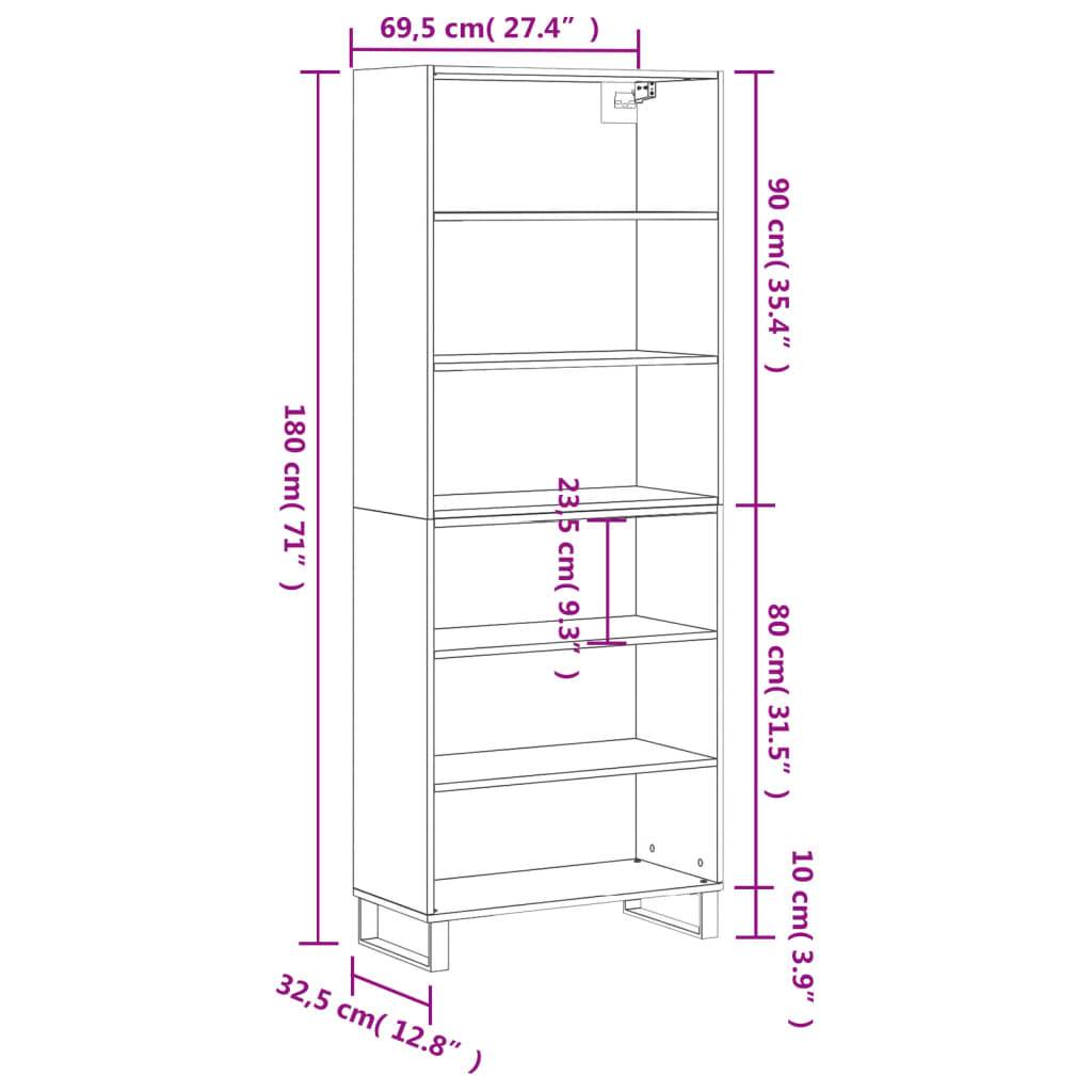 Highboard Concrete Grey 69.5x32.5x180 cm Engineered Wood