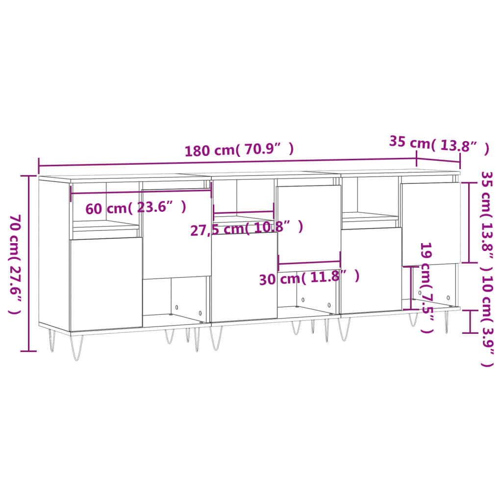 Sideboards 3 pcs Sonoma Oak Engineered Wood