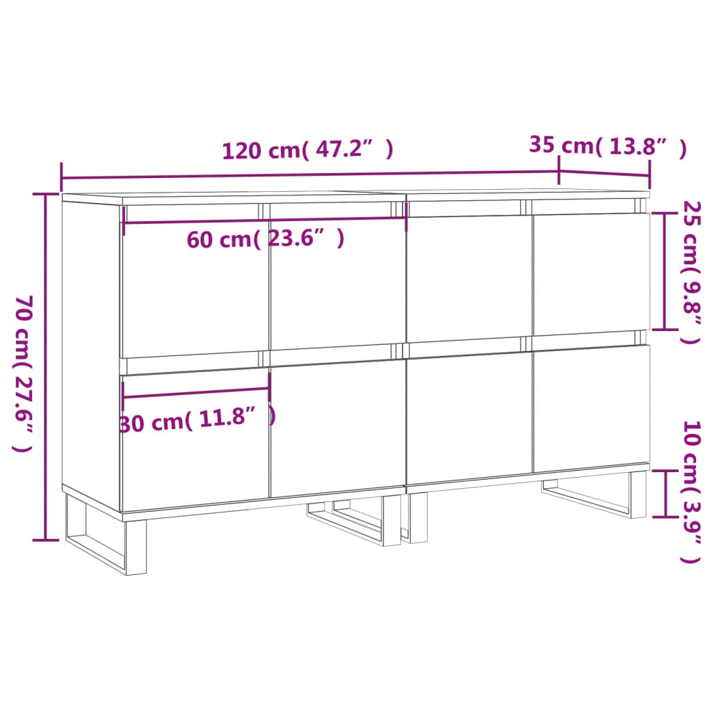 Sideboards 2 pcs White Engineered Wood
