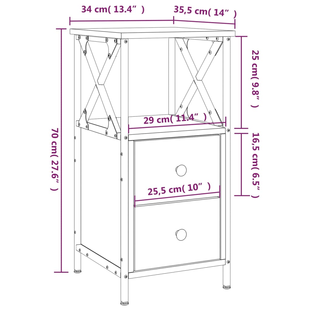 Bedside Cabinet Sonoma Oak 34x35,5x70 cm Engineered Wood
