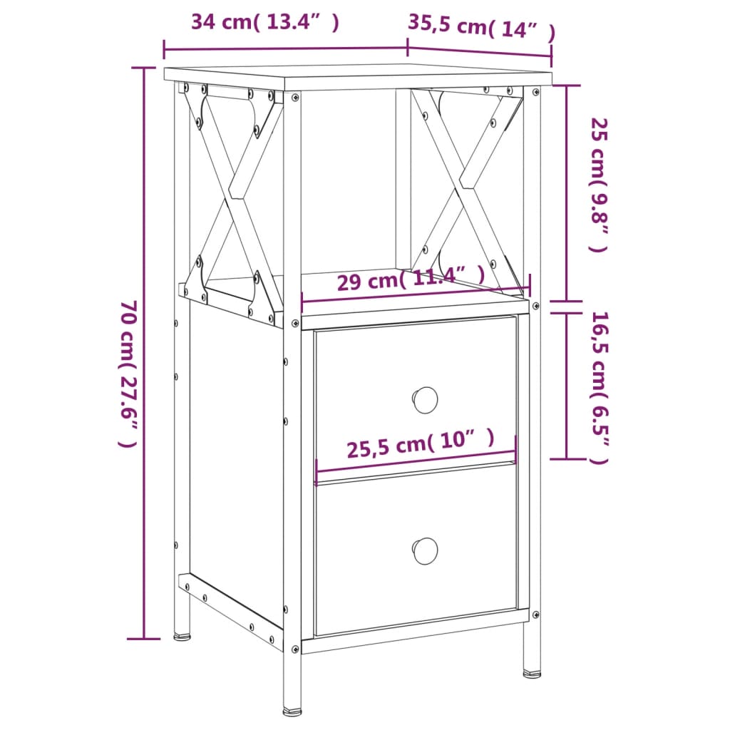 Bedside Cabinet Grey Sonoma 34x35,5x70 cm Engineered Wood