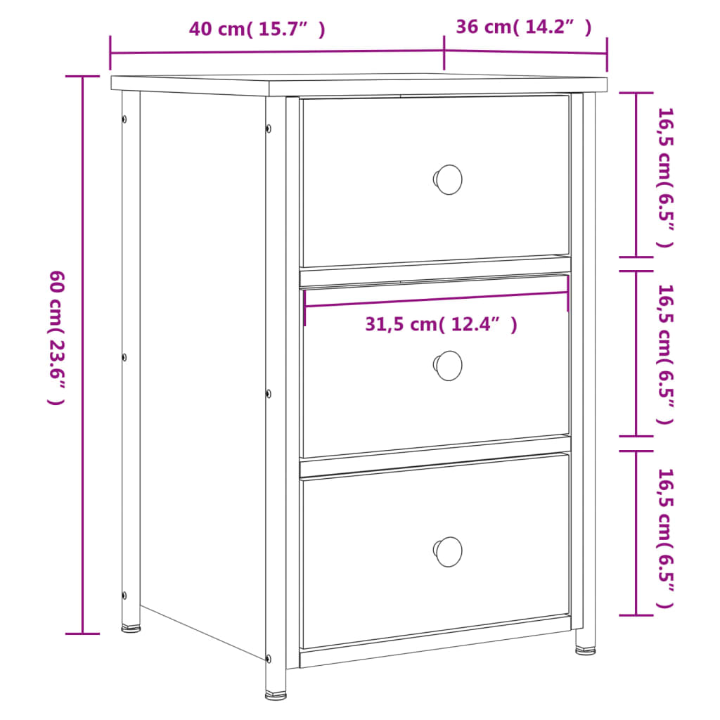 Bedside Cabinet Grey Sonoma 40x36x60 cm Engineered Wood