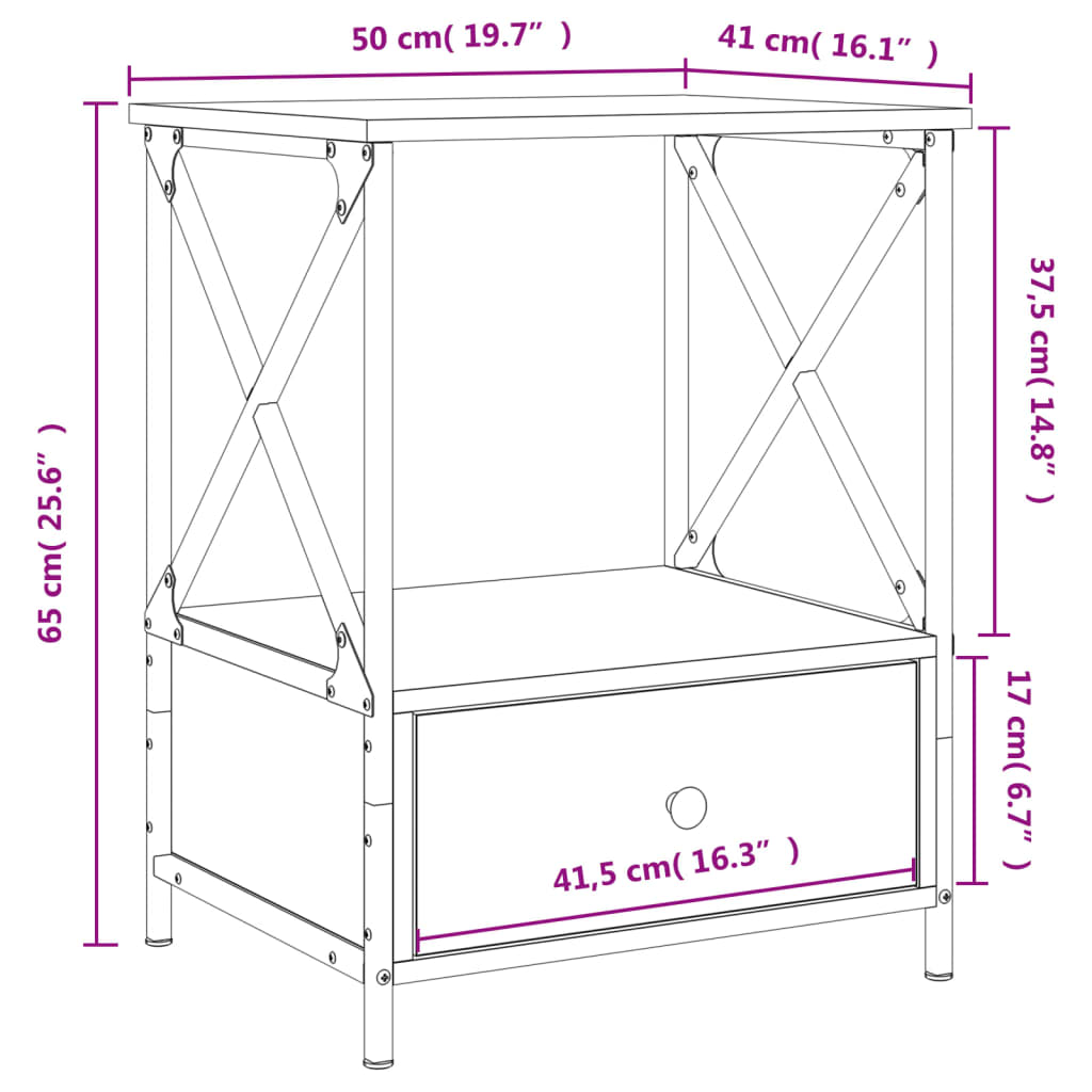 Bedside Table Smoked Oak 50x41x65 cm Engineered Wood