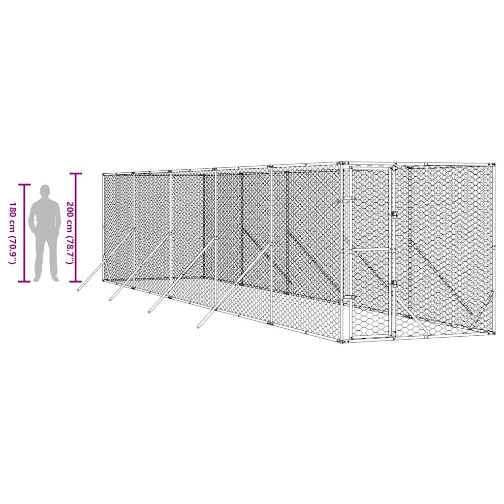 Outdoor Dog Kennel Silver 2x10x2 m Galvanised Steel