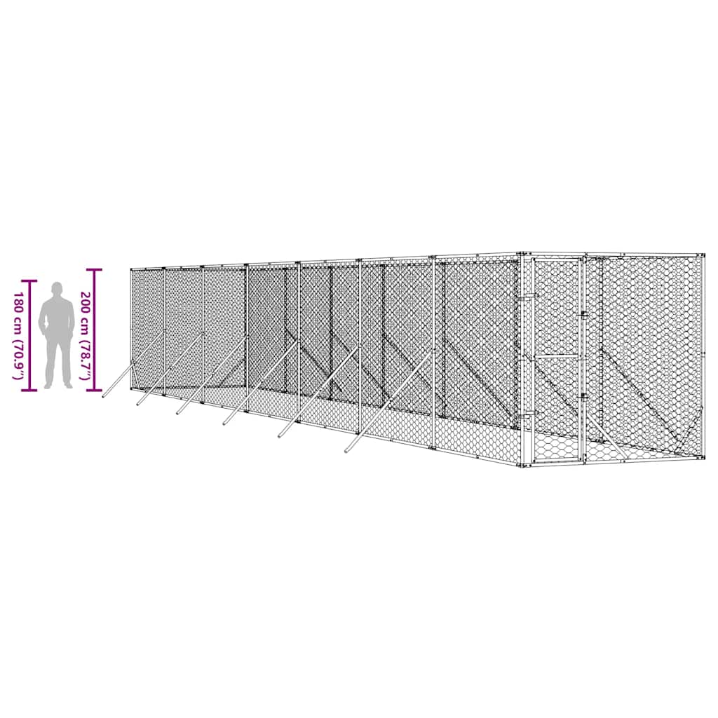 Outdoor Dog Kennel Silver 2x14x2 m Galvanised Steel