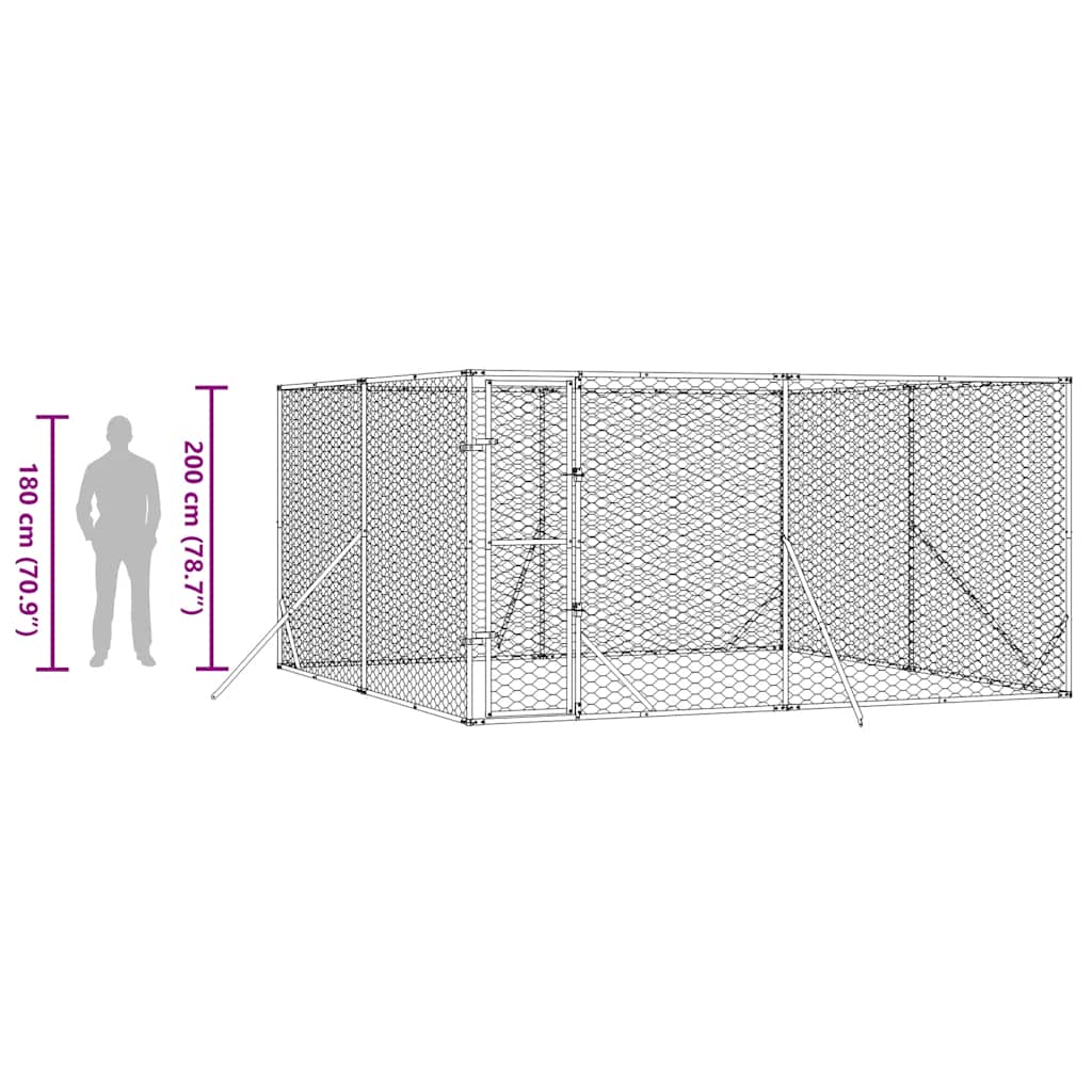 Outdoor Dog Kennel Silver 13.1‘x13.1‘x6.6‘ Galvanized Steel