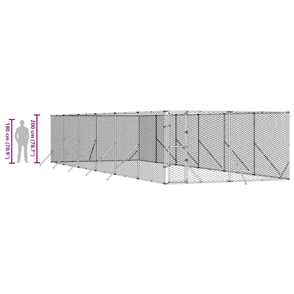Outdoor Dog Kennel Silver 13.1‘x39.4‘x6.6‘ Galvanized Steel