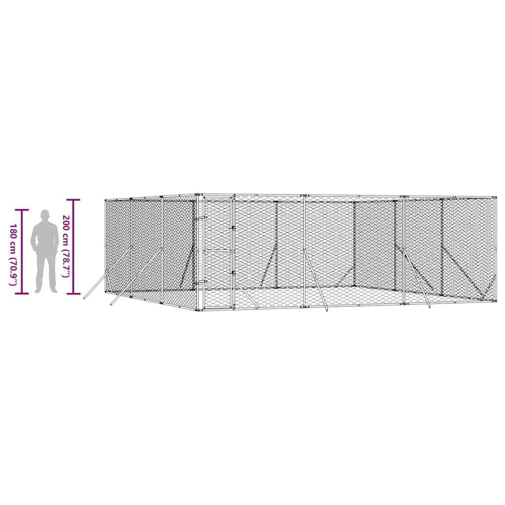 Outdoor Dog Kennel Silver 19.7‘x19.7‘x6.6‘ Galvanized Steel
