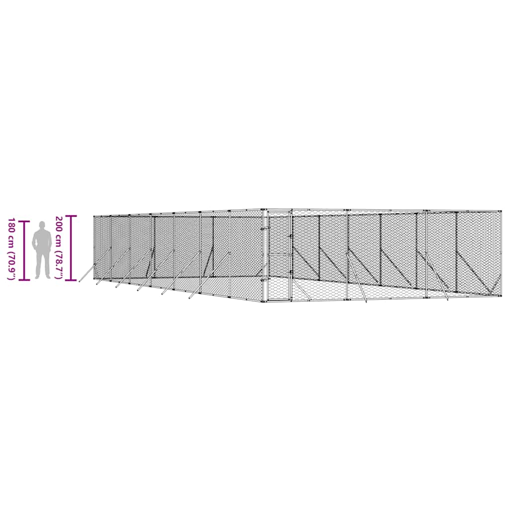 Outdoor Dog Kennel Silver 6x14x2 m Galvanised Steel