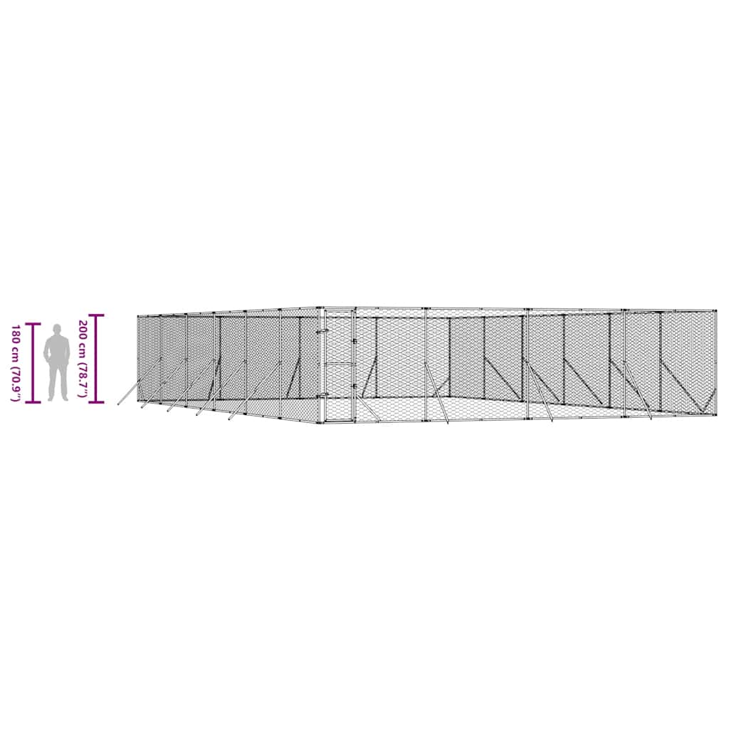 Outdoor Dog Kennel Silver 8x12x2 m Galvanised Steel