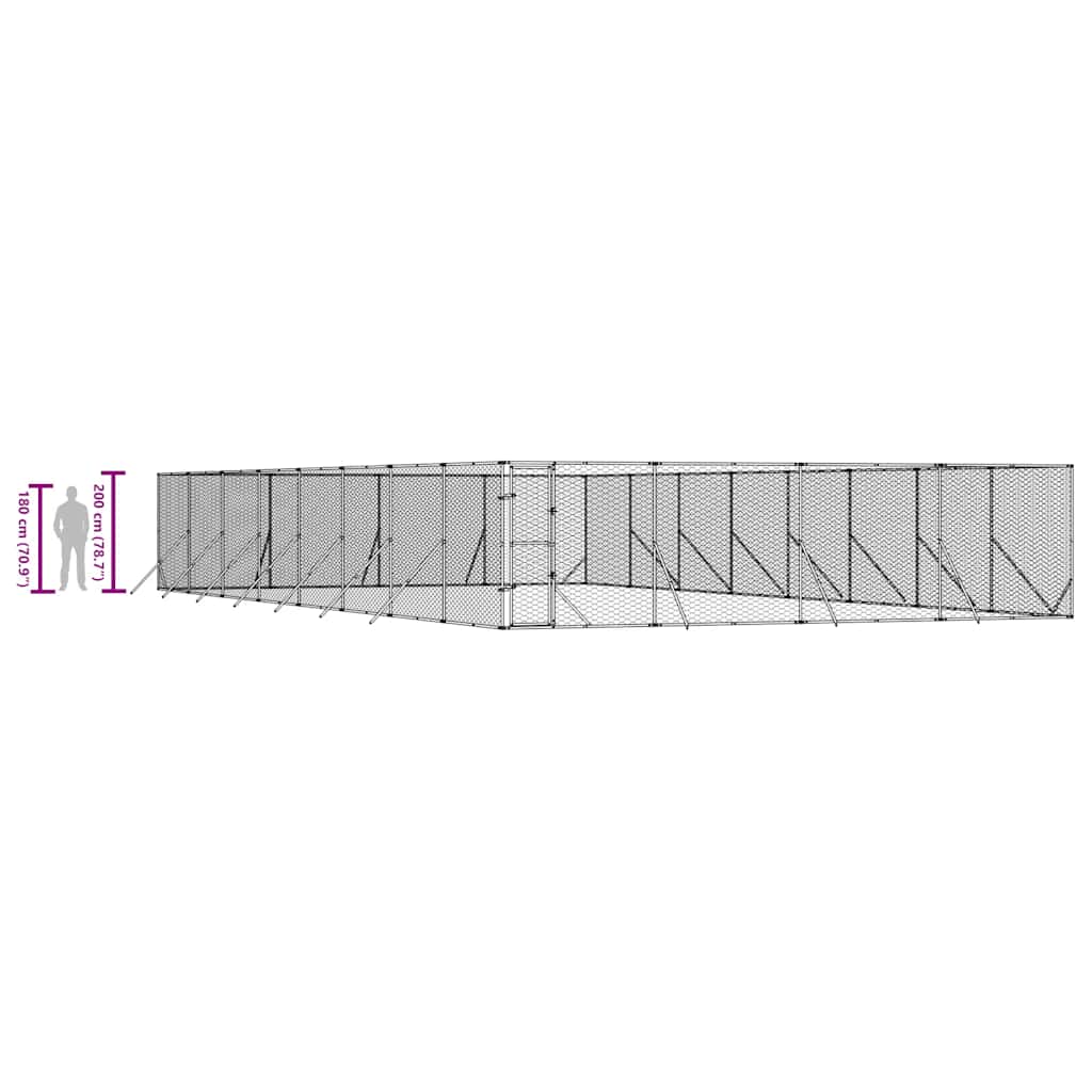 Outdoor Dog Kennel Silver 8x16x2 m Galvanised Steel