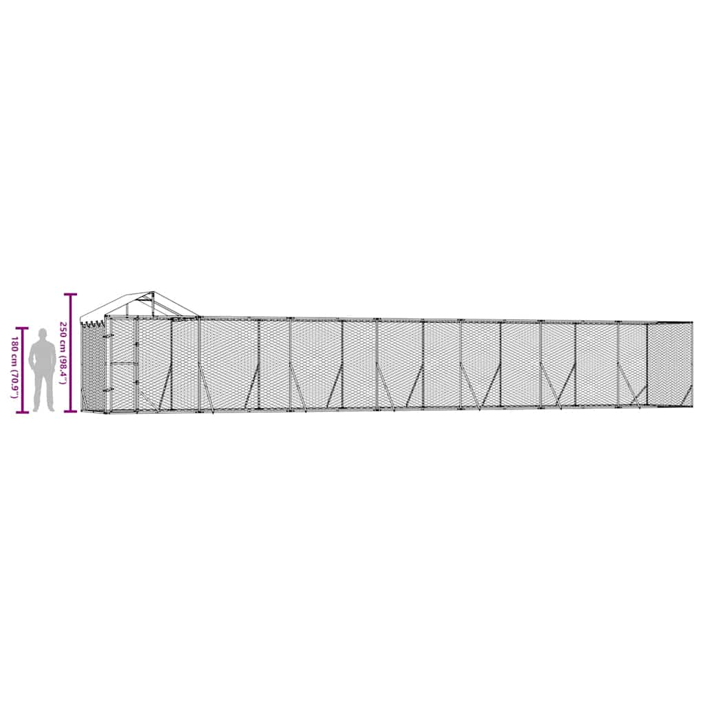 Outdoor Dog Kennel with Roof Silver 14x2x2.5 m Galvanised Steel