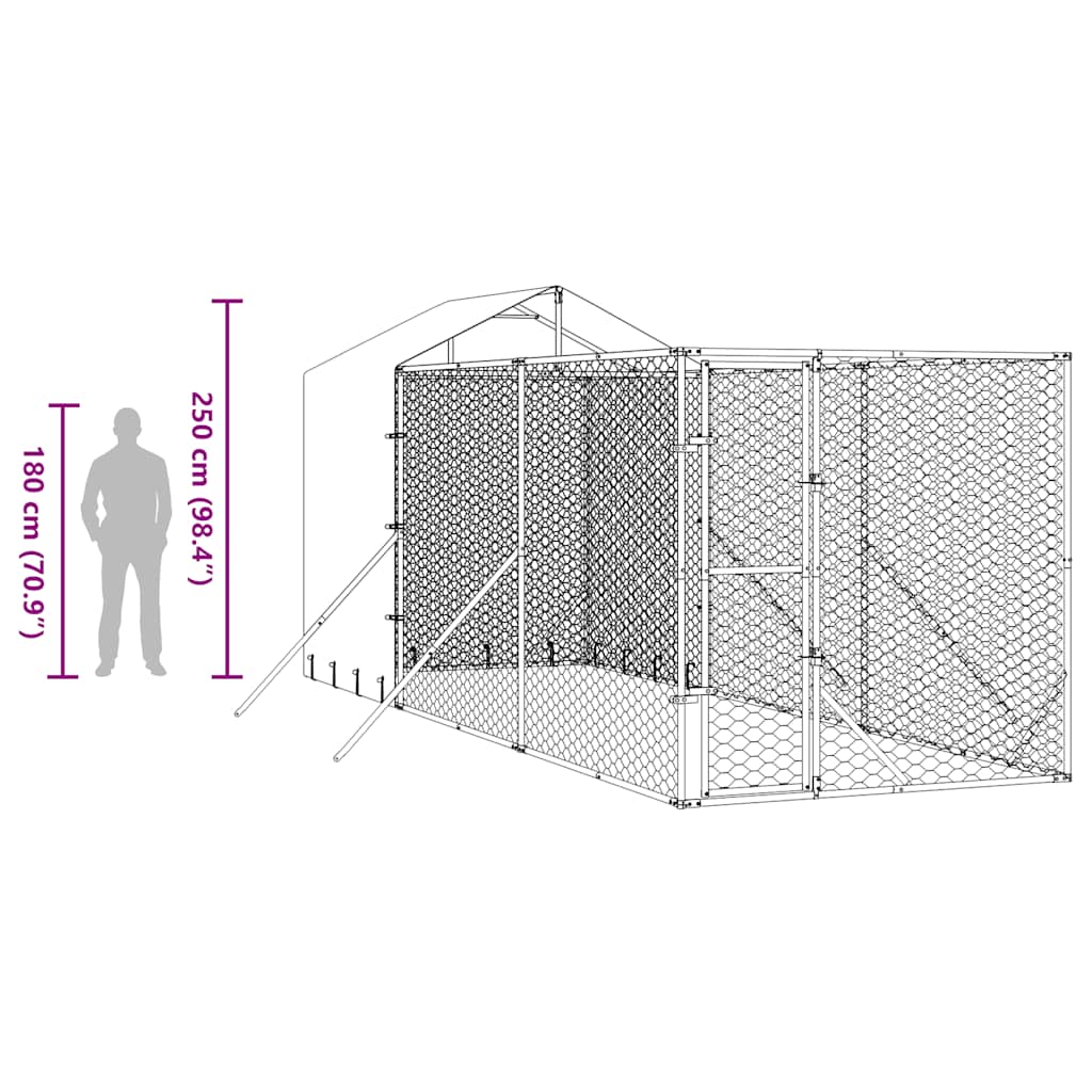 Outdoor Dog Kennel with Roof Silver 6.6‘x19.7‘x8.2‘ Galvanized Steel