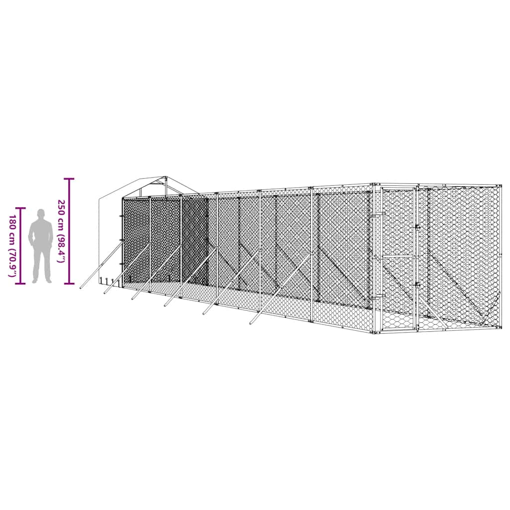 Outdoor Dog Kennel with Roof Silver 6.6‘x45.9‘x8.2‘ Galvanized Steel