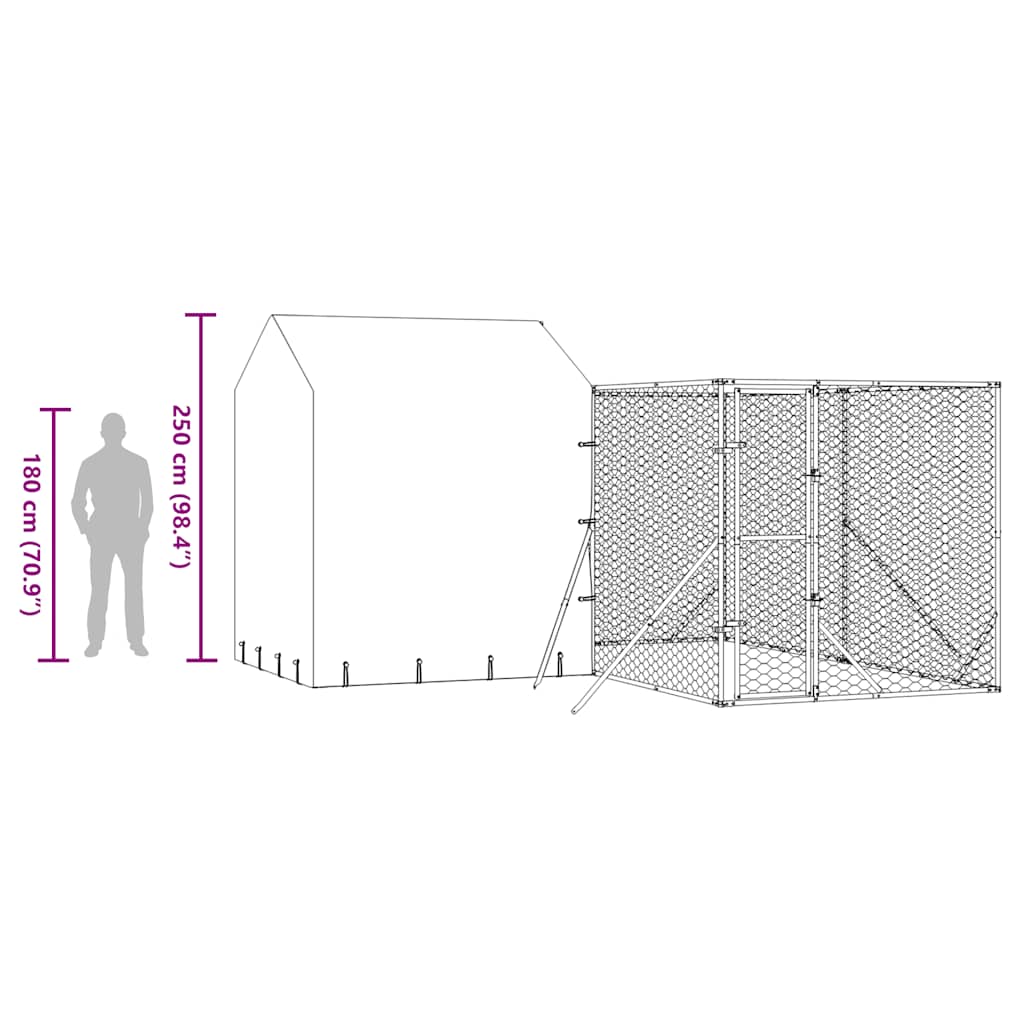 Outdoor Dog Kennel with Roof Silver 13.1‘x13.1‘x8.2‘ Galvanized Steel