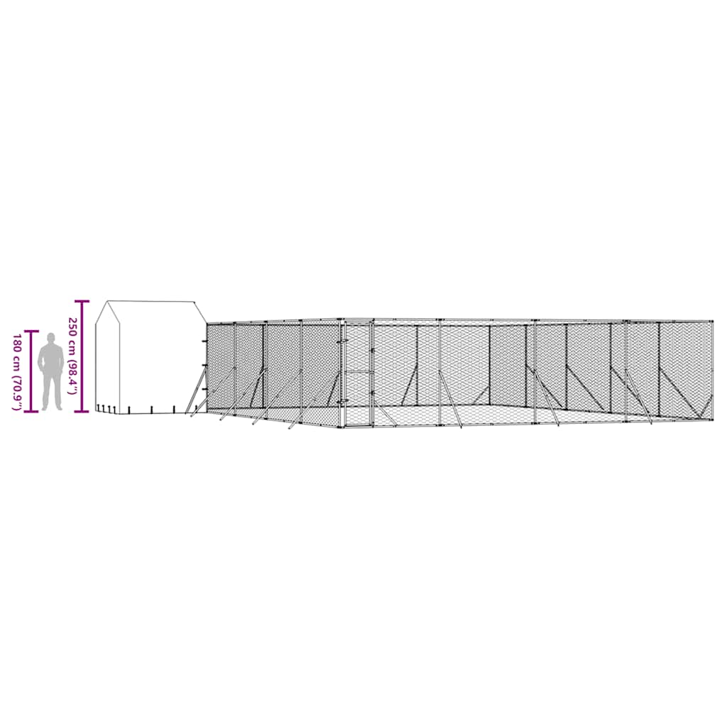 Outdoor Dog Kennel with Roof Silver 32.8‘x32.8‘x8.2‘ Galvanized Steel