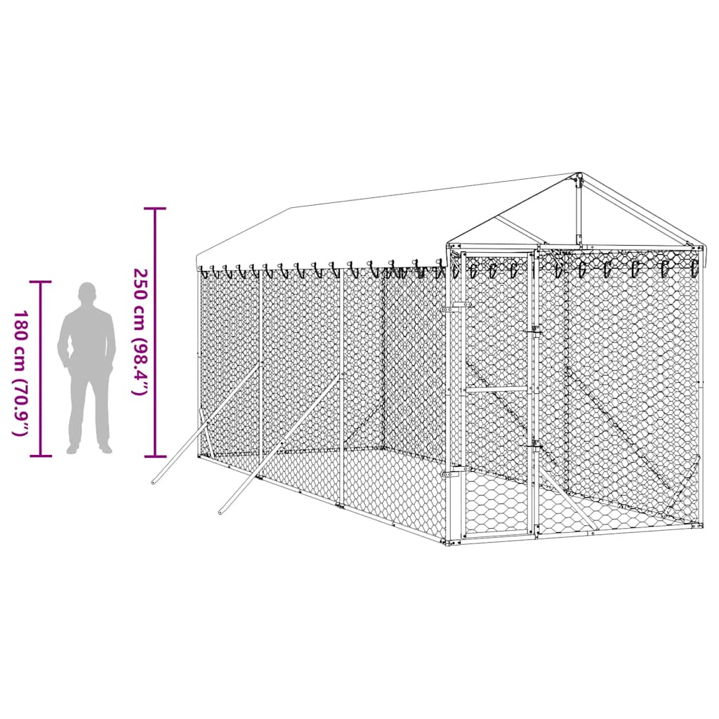 Outdoor Dog Kennel with Roof Silver 6.6‘x19.7‘x8.2‘ Galvanized Steel