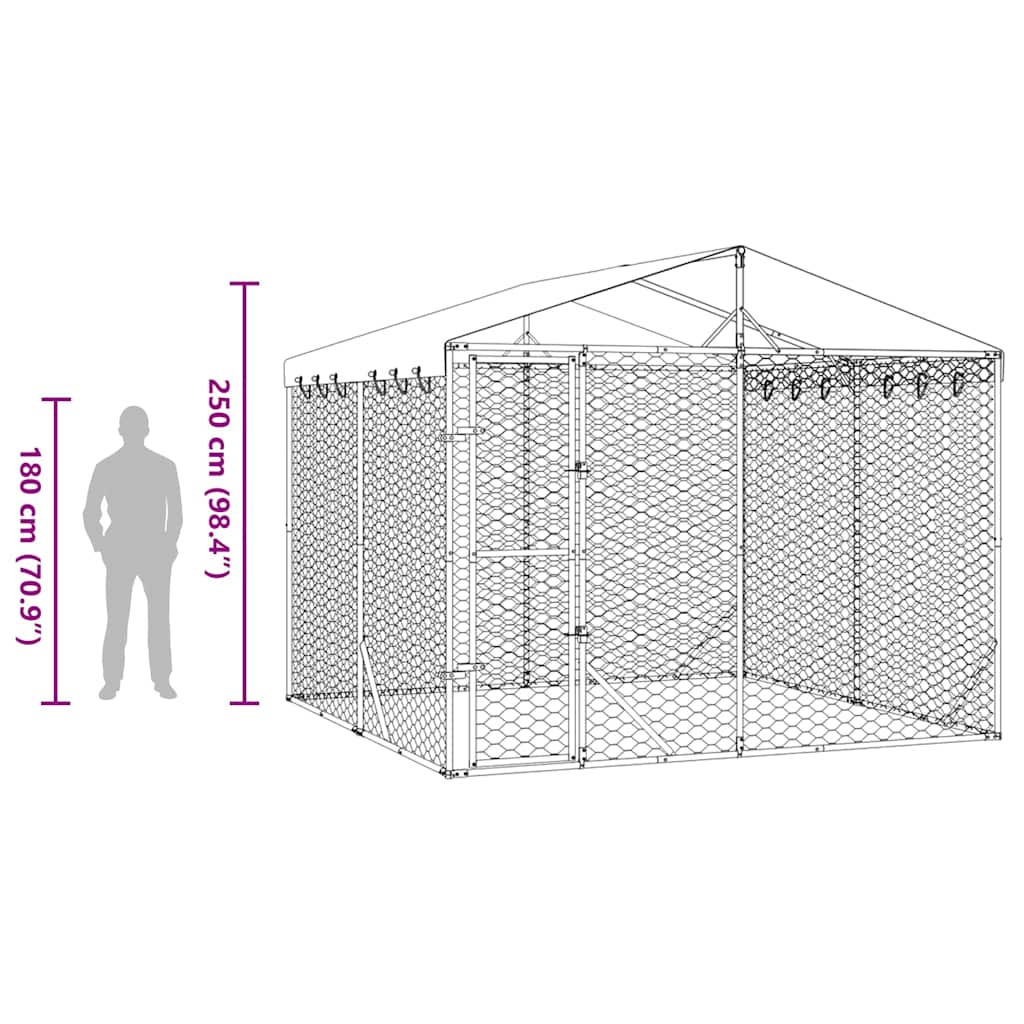 Outdoor Dog Kennel with Roof Silver 9.8‘x9.8‘x8.2‘ Galvanized Steel