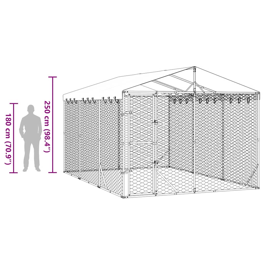 Outdoor Dog Kennel with Roof Silver 9.8‘x14.8‘x8.2‘ Galvanized Steel