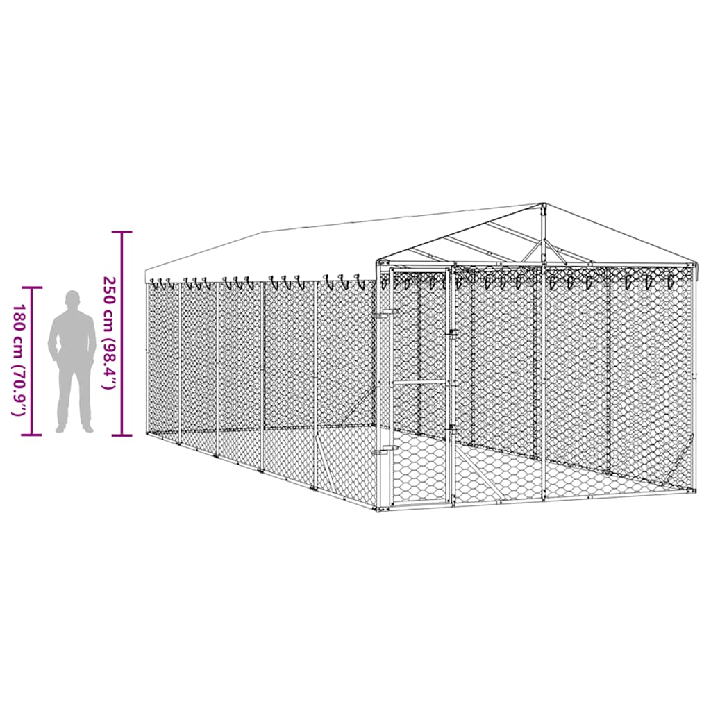 Outdoor Dog Kennel with Roof Silver 9.8‘x24.6‘x8.2‘ Galvanized Steel