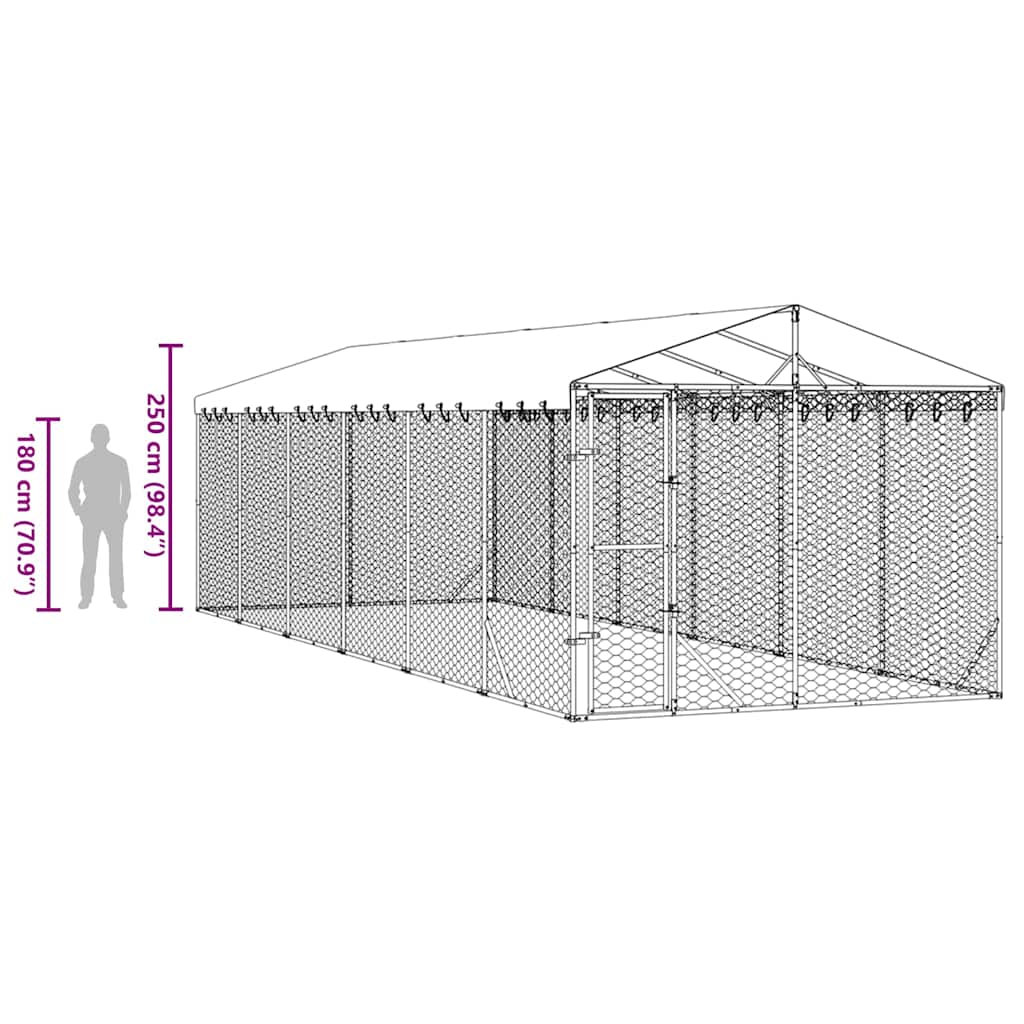 Outdoor Dog Kennel with Roof Silver 9.8‘x29.5‘x8.2‘ Galvanized Steel