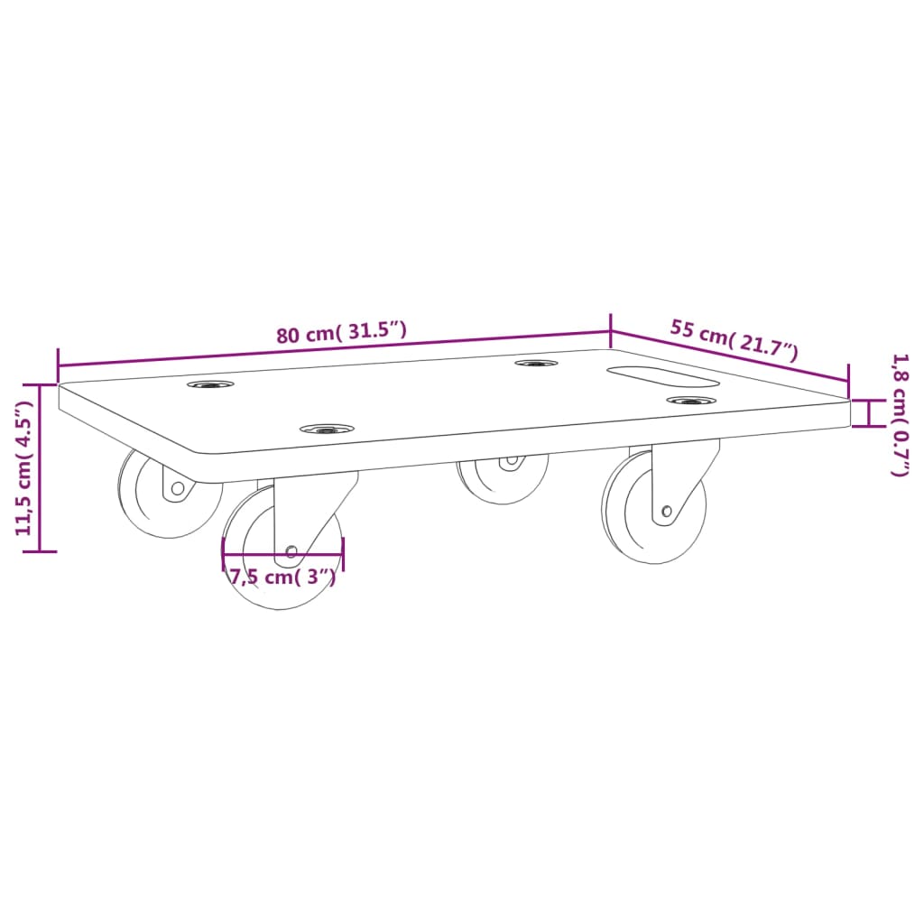 Transport Trolleys 2 pcs Rectangular 80x55x11.5 cm