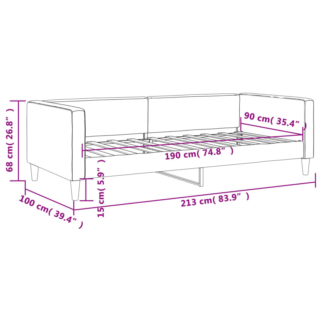Day Bed without Mattress Dark Grey 90x190 cm Single Fabric