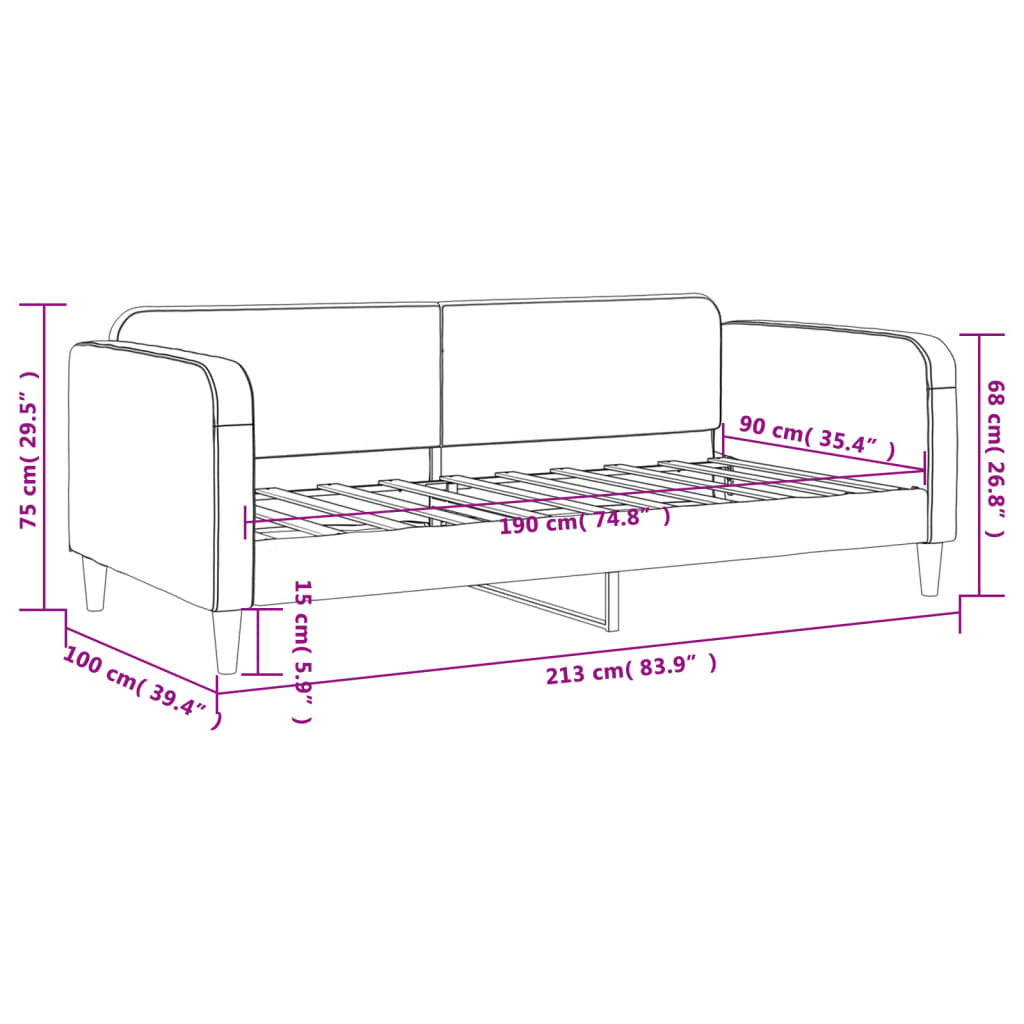 Day Bed without Mattress Dark Grey 90x190 cm Single Fabric
