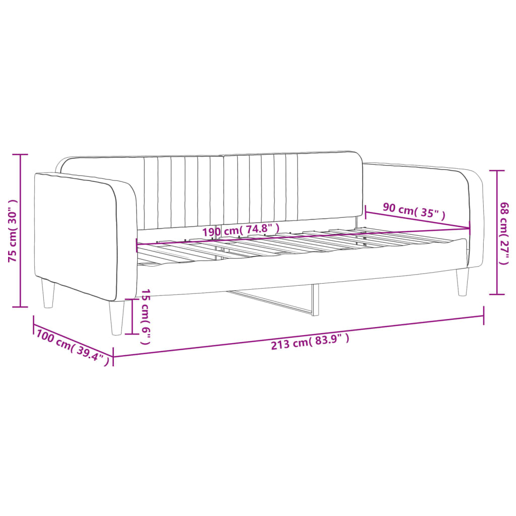 Day Bed without Mattress Dark Grey 90x190 cm Single Velvet