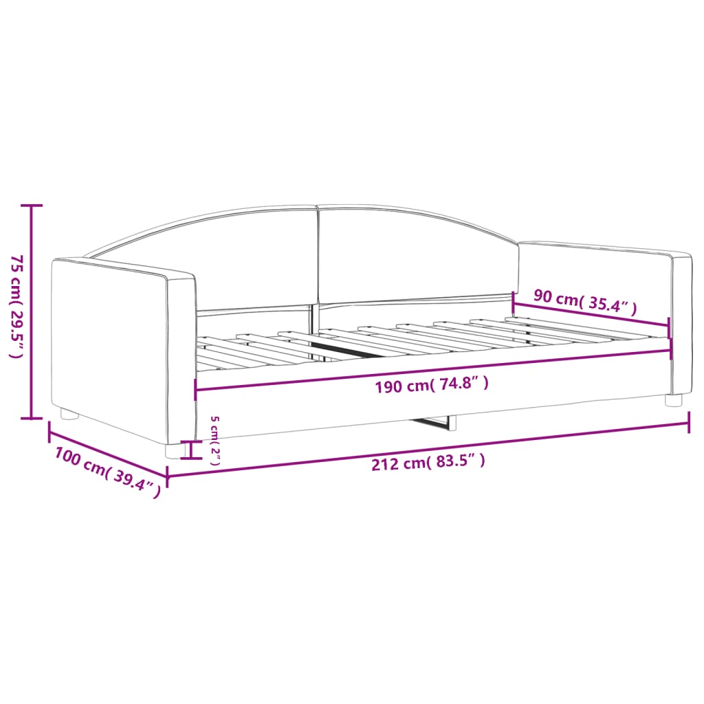 Day Bed without Mattress Dark Grey 90x190 cm Single Fabric
