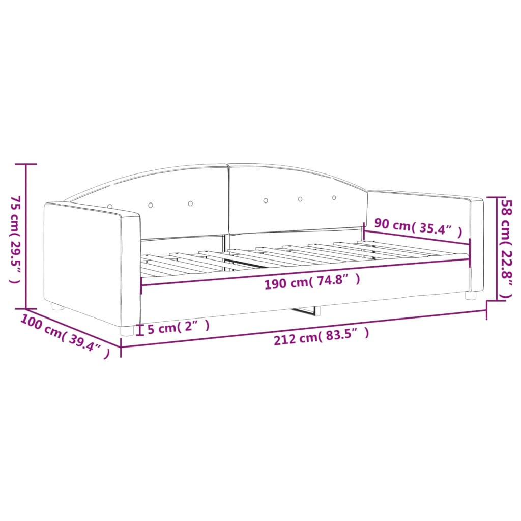 Day Bed without Mattress Light Grey 90x190 cm Single Velvet