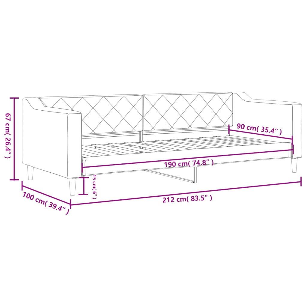 Day Bed without Mattress Dark Grey 90x190 cm Single Fabric