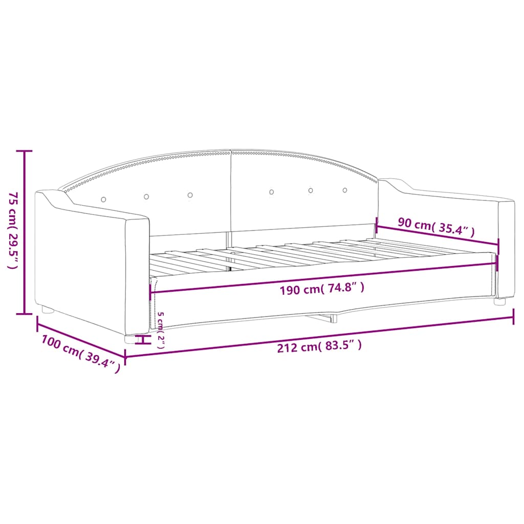Day Bed without Mattress Dark Grey 90x190 cm Single Fabric