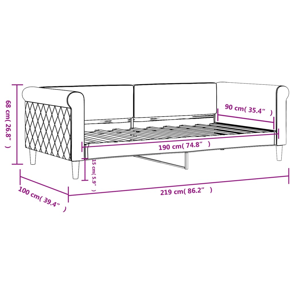 Day Bed without Mattress Light Grey 90x190 cm Single Velvet