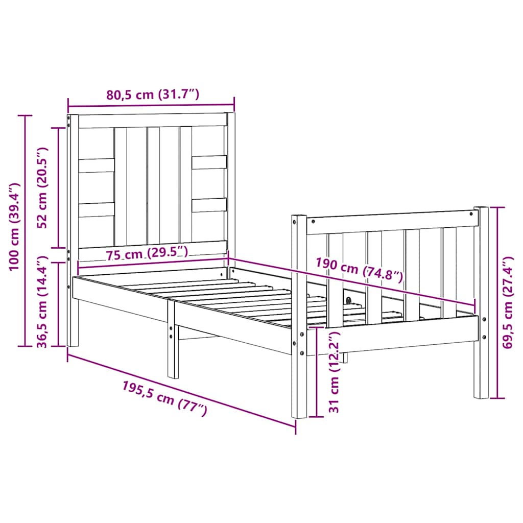 Bed Frame without Mattress Black Small Single Solid Wood Pine