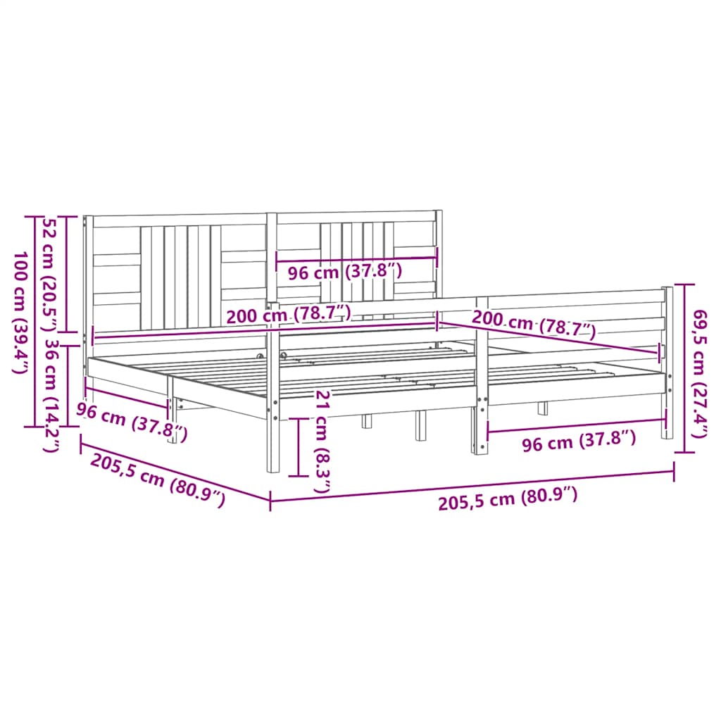 Bed Frame without Mattress Grey 200x200 cm Solid Wood