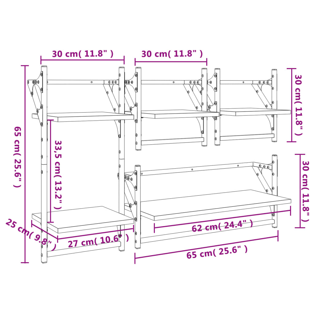 4 Piece Wall Shelf Set with Bars Grey Sonoma Engineered Wood