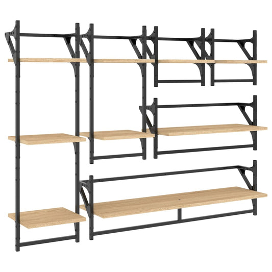 6 Piece Wall Shelf Set with Bars Sonoma Oak Engineered Wood