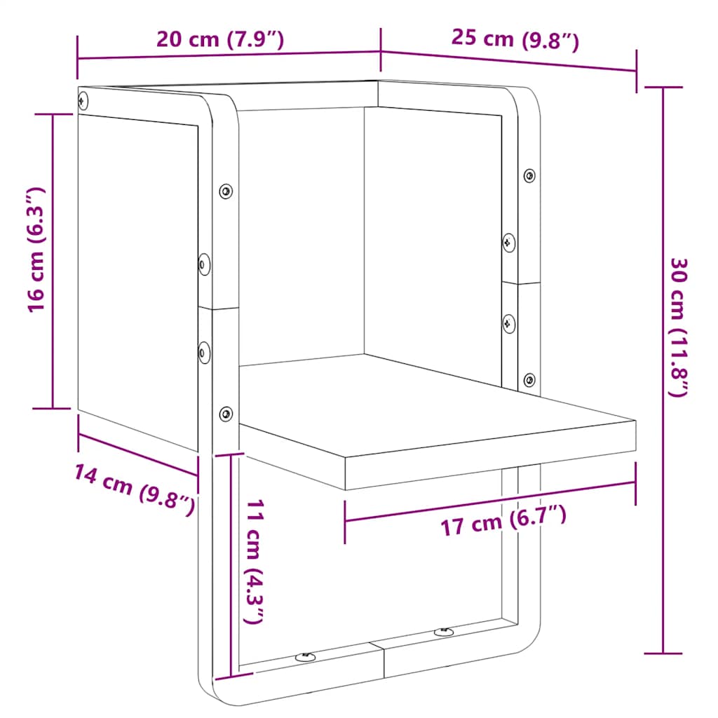 Wall Shelf with Bar Black 20x25x30 cm
