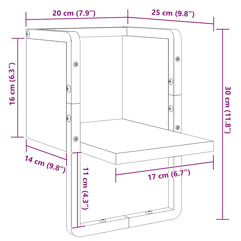 Wall Shelf with Bar Grey Sonoma 20x25x30 cm