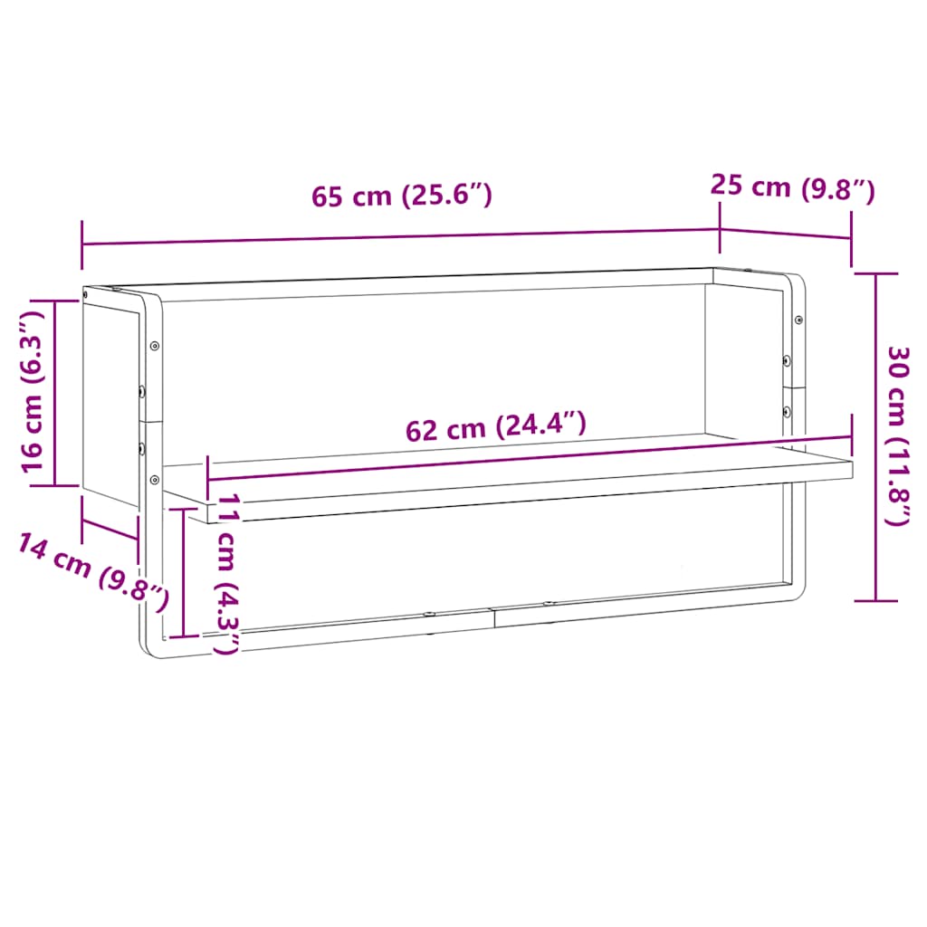 Wall Shelf with Bar Sonoma Oak 65x25x30 cm