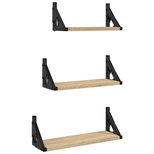 3 Piece Wall Shelf Set Sonoma Oak Engineered Wood