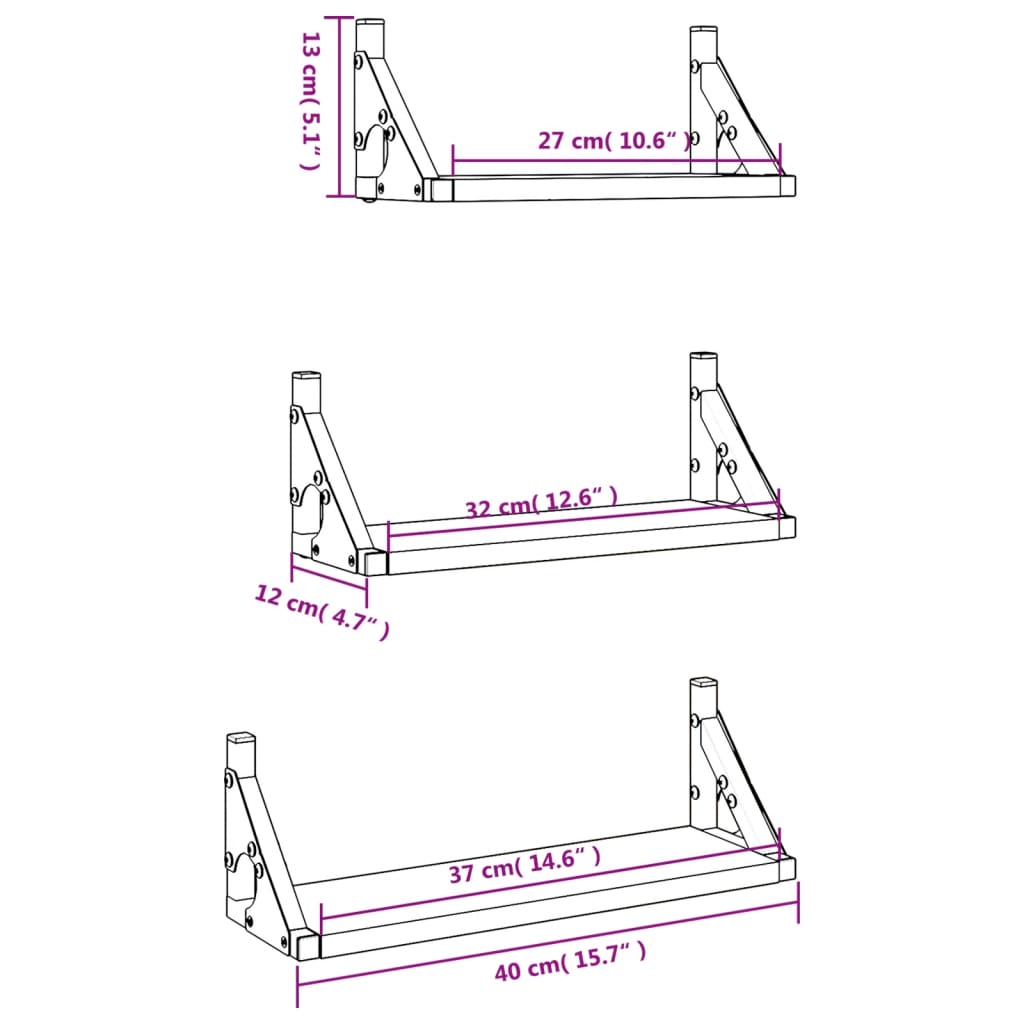 3 Piece Wall Shelf Set Sonoma Oak Engineered Wood