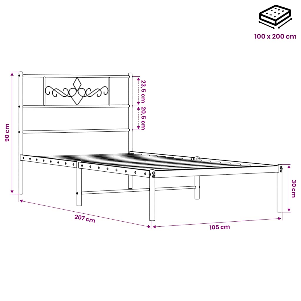 Bed Frame | Black | Powder-Coated Steel | Single | Bed Frame