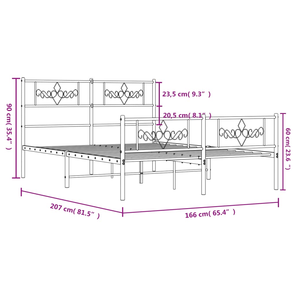 Metal Bed Frame without Mattress with Footboard Black 160x200cm