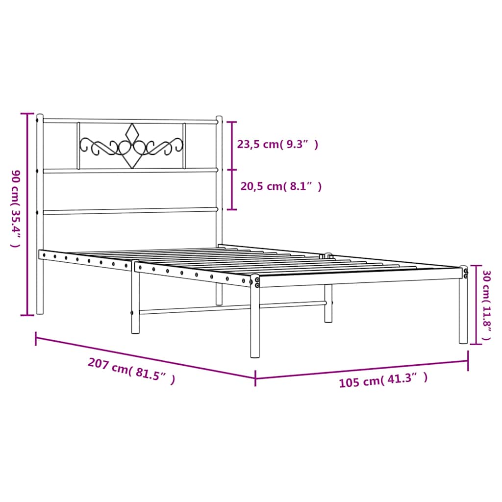 Bed Frame | White | Powder-Coated Steel | Single | Metal Bed Frame