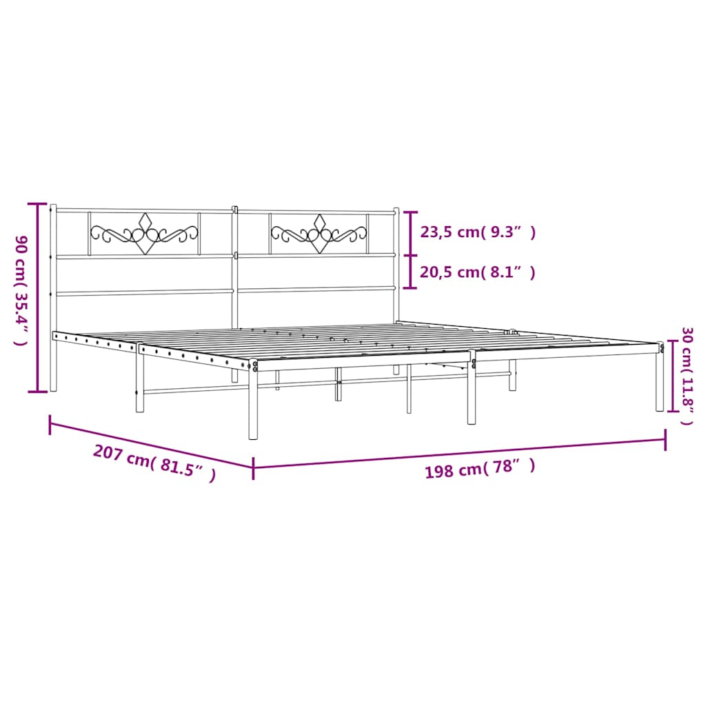 Bed Frame | White | Powder-Coated Steel | 193x203cm | Modern | Bed Frame